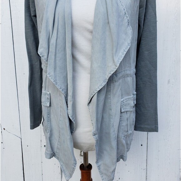 XCVI Women's Blue Relaxed Waist Tie Long Sleeve Pocketed Jacket Cardigan Sz XS - Picture 4 of 10